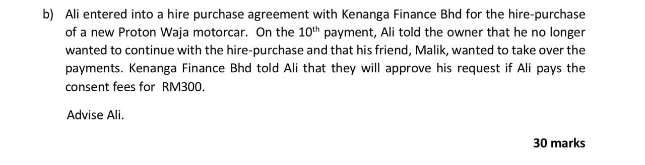 TUTORIAL HIRE PURCHASE (BUSINESS LAW) QUESTION: IN WHAT SECTION IN HIRE PURCHASE