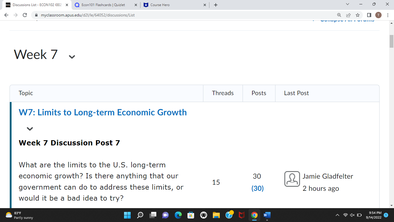  D21 Discussions List - ECON102 1002 x Q Econ 101 Flashcards