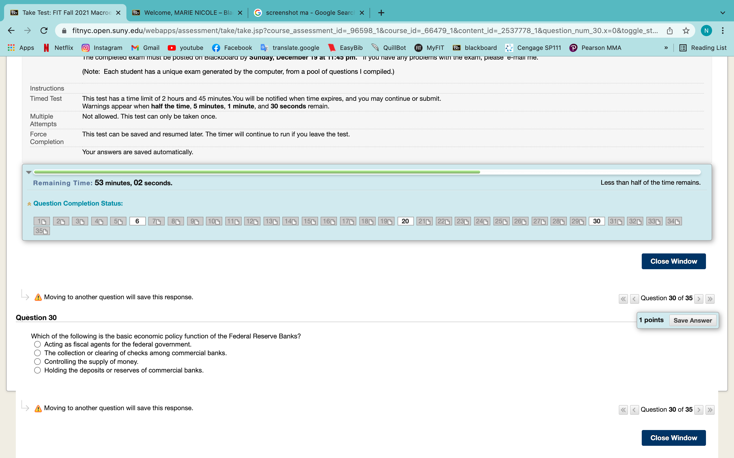 Bb Take Test: FIT Fall 2021 Macroe X Bb Welcome, MARIE