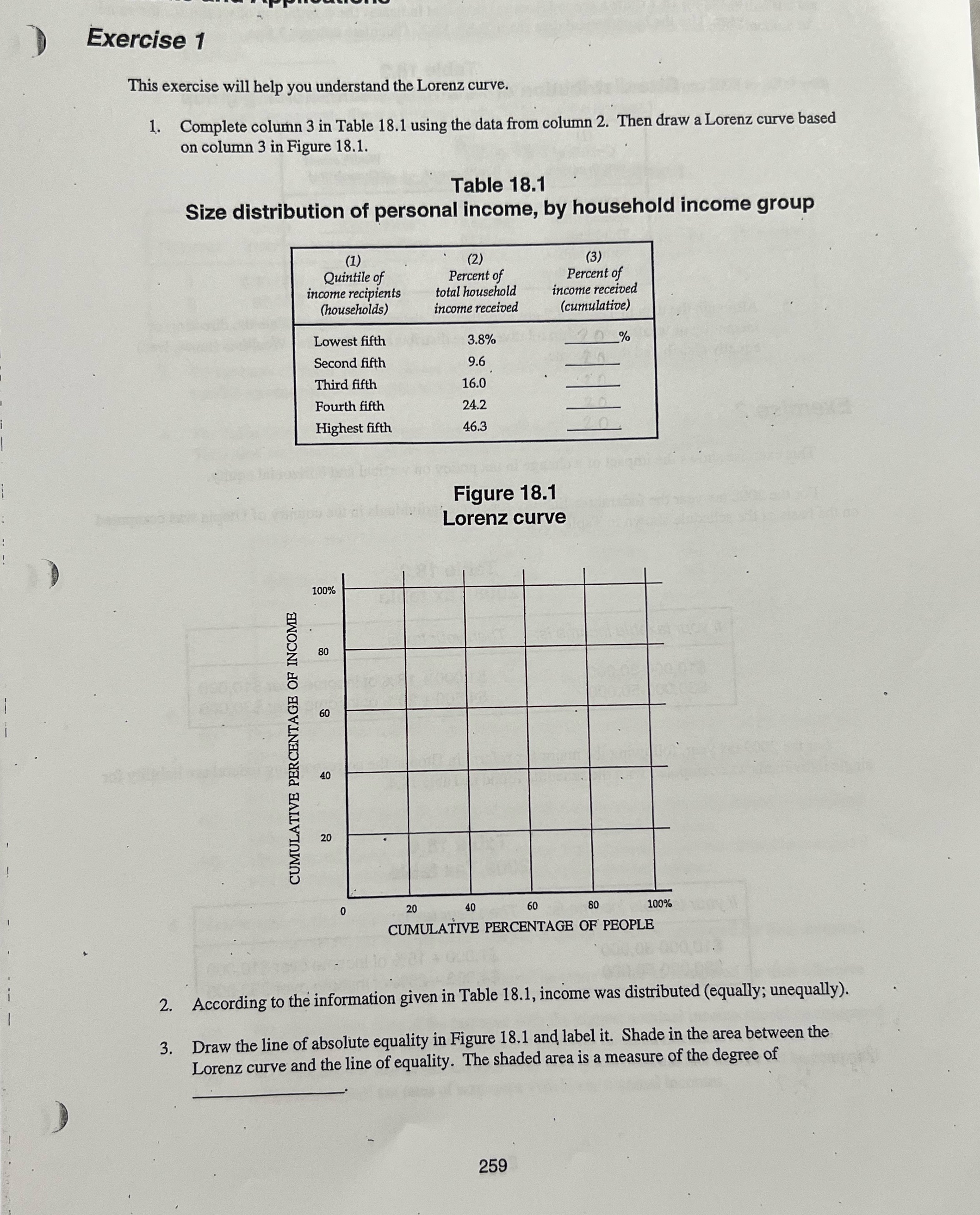  Exercise 1 This exercise will help you understand the Lorenz curve.