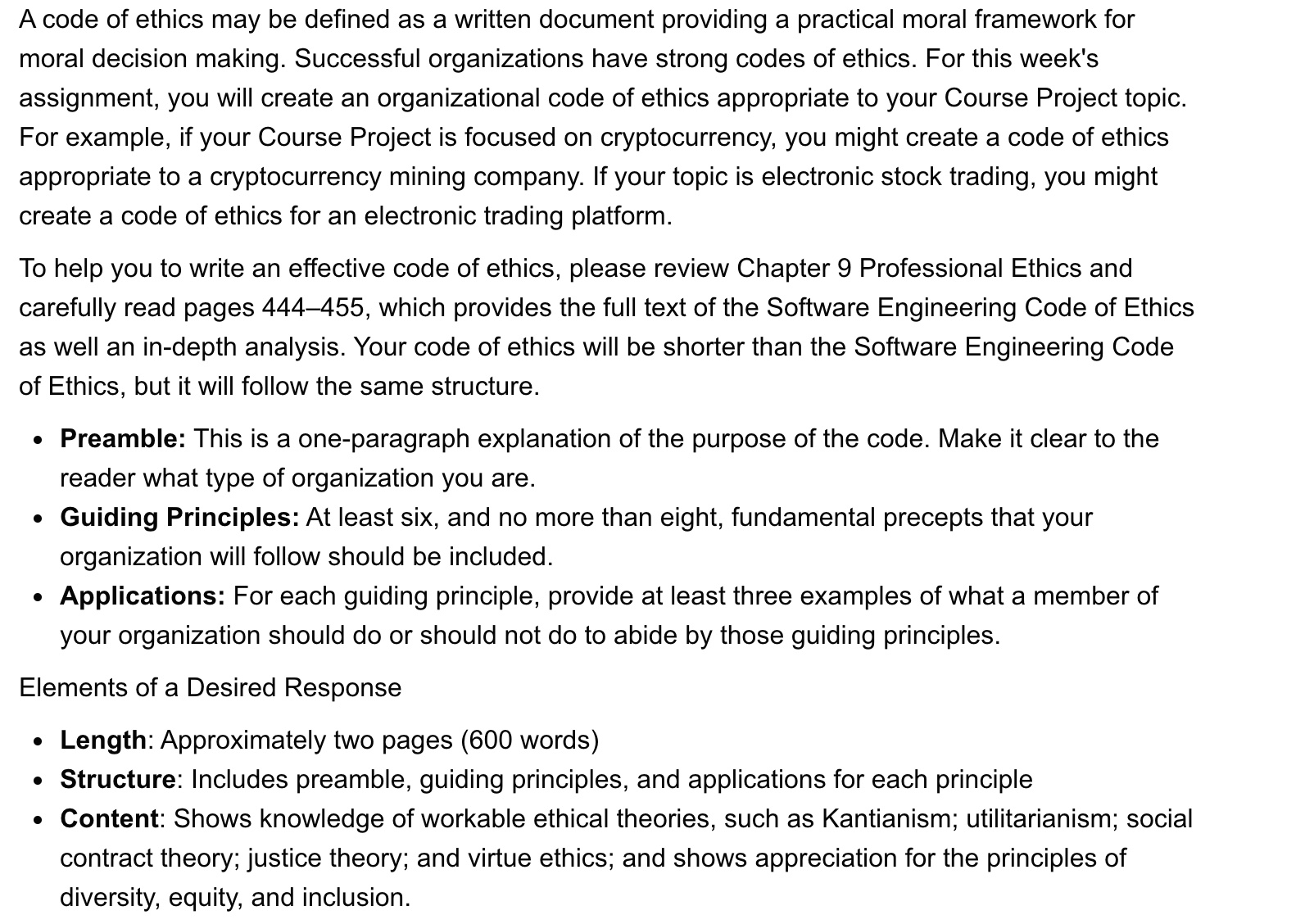 Week 6: Course Project - Code of EthicsASSIGNMENT Instructions A code of