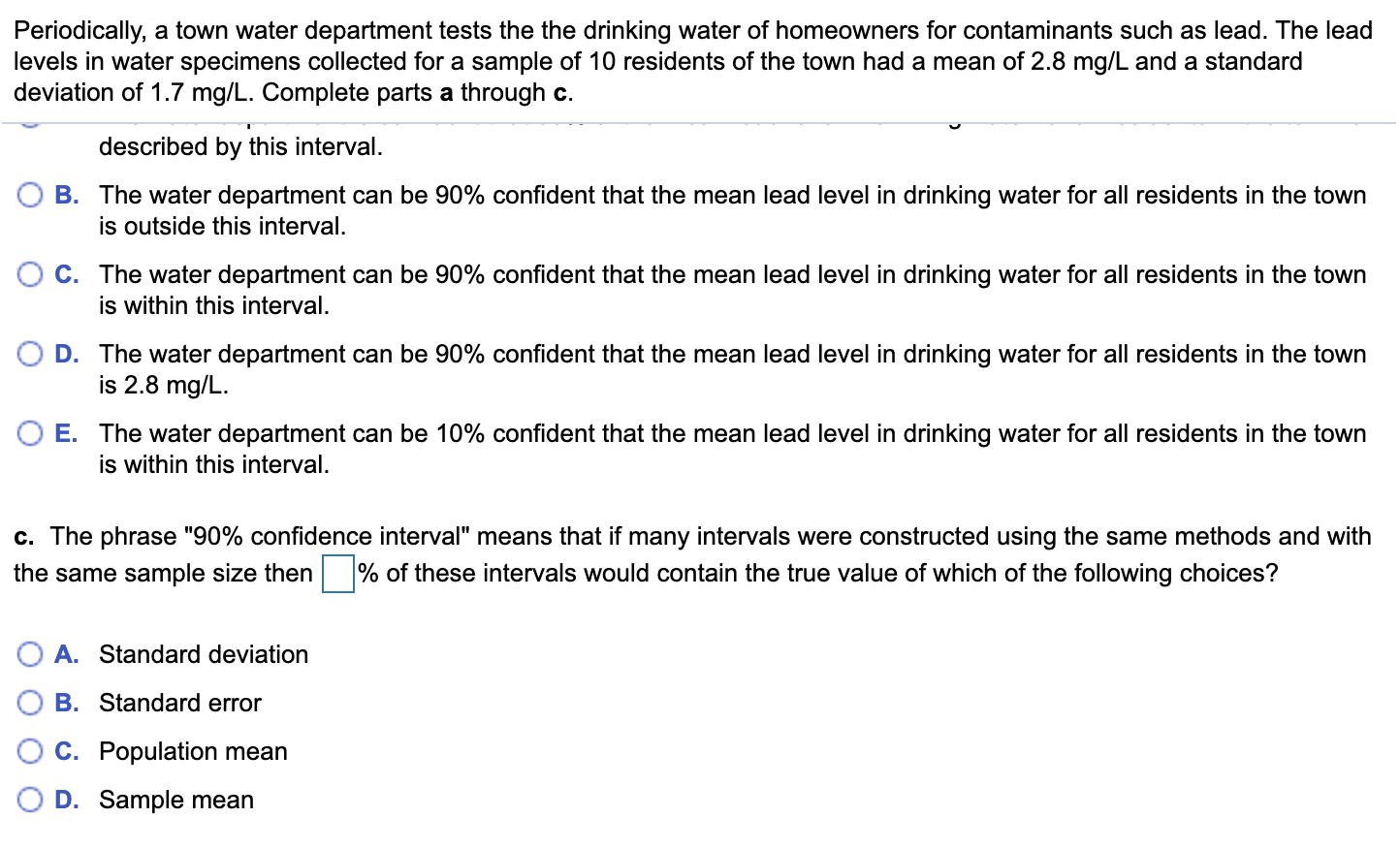 = 0.99, n = 16 c. 1 - a = 0.90, n