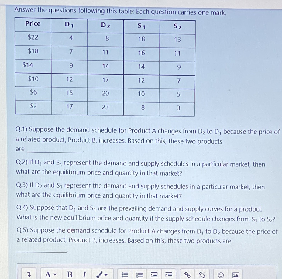 Answer the questions following this table: Each question carries one mark.