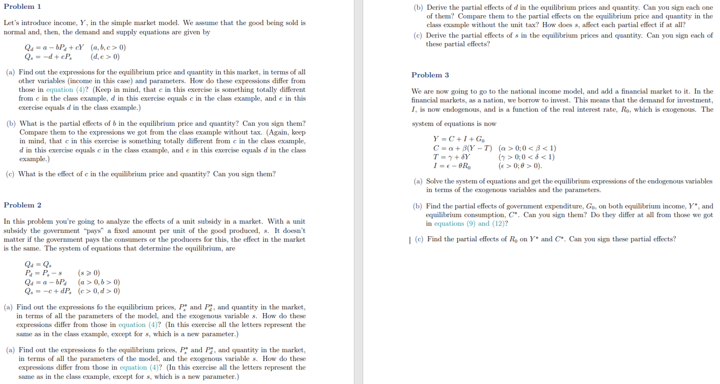 Into to Mathematical Economics. Chapter 6. Comparative Statistics Problem 1 Let's introduce