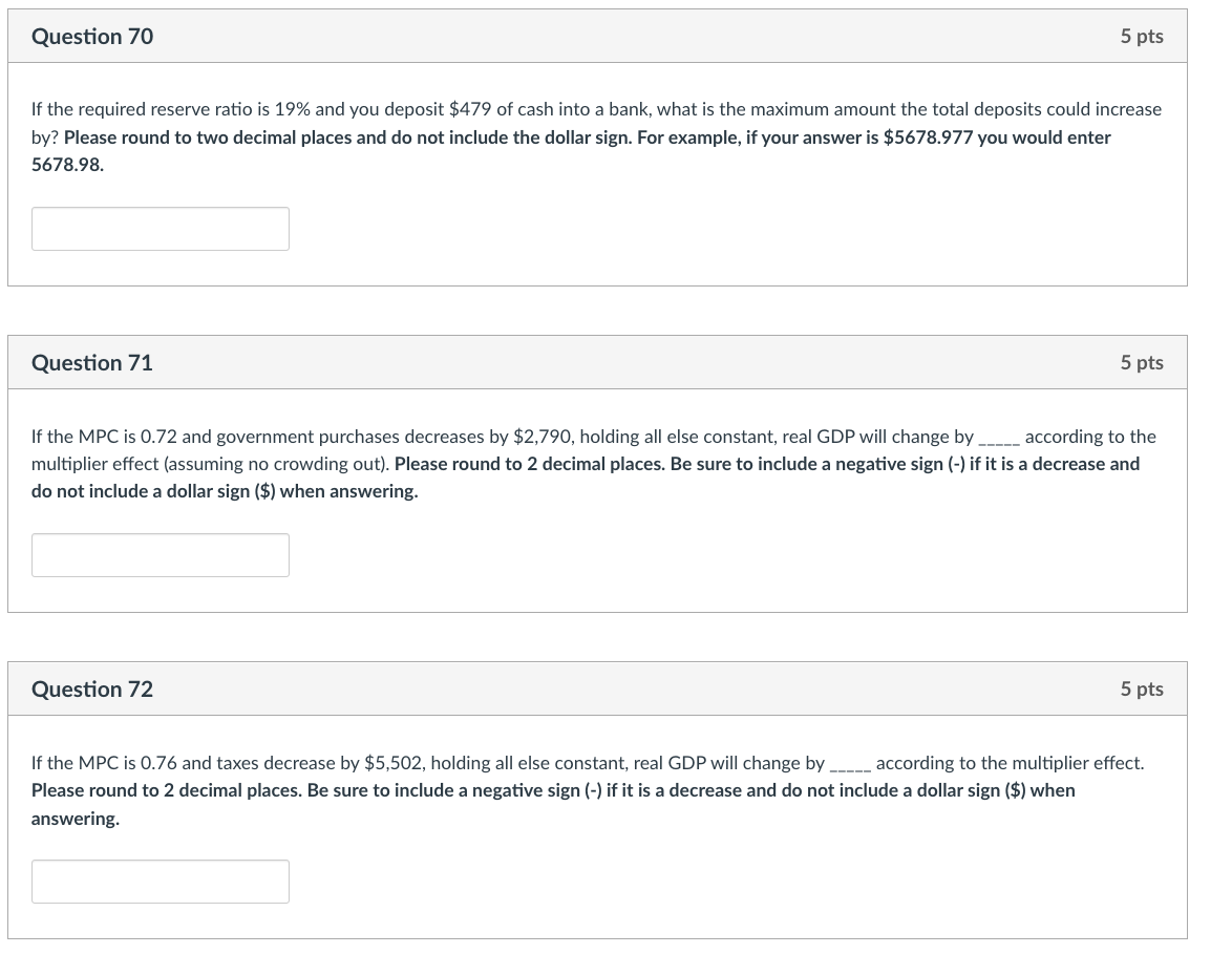 Please Help Question 70 5 pts If the required reserve ratio is
