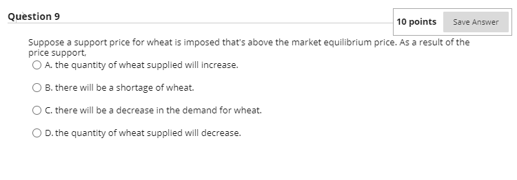 the equilibrium wage. O C. the minimum wage is causing a surplus