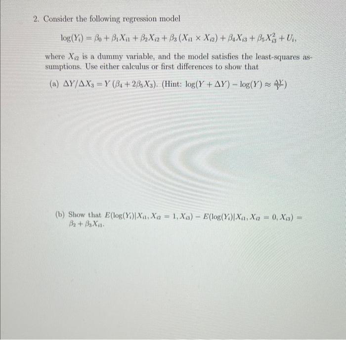 A5 2. Consider the following regression model log (Y4) = Bo +