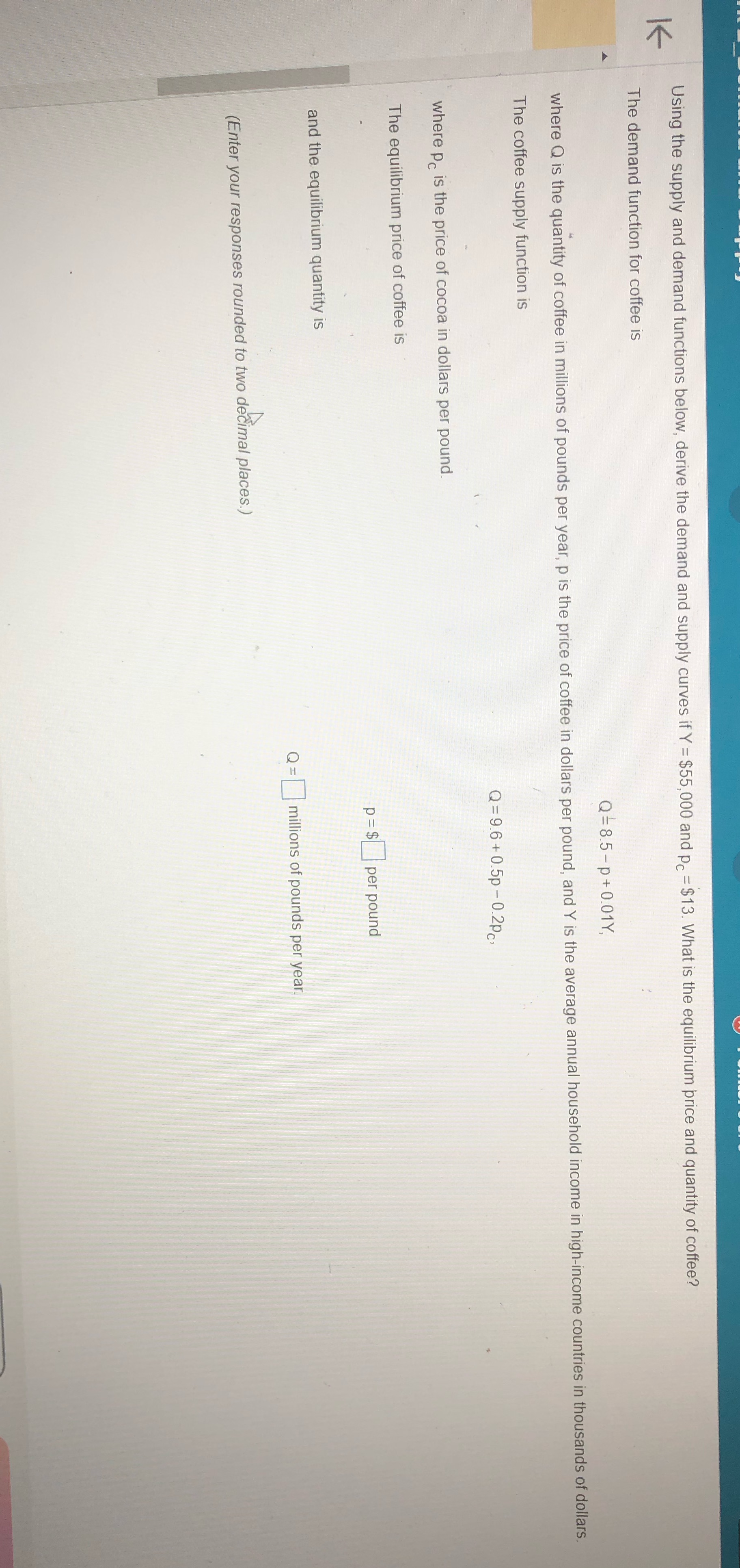 Using the supply and demand functions below, derive the demand and