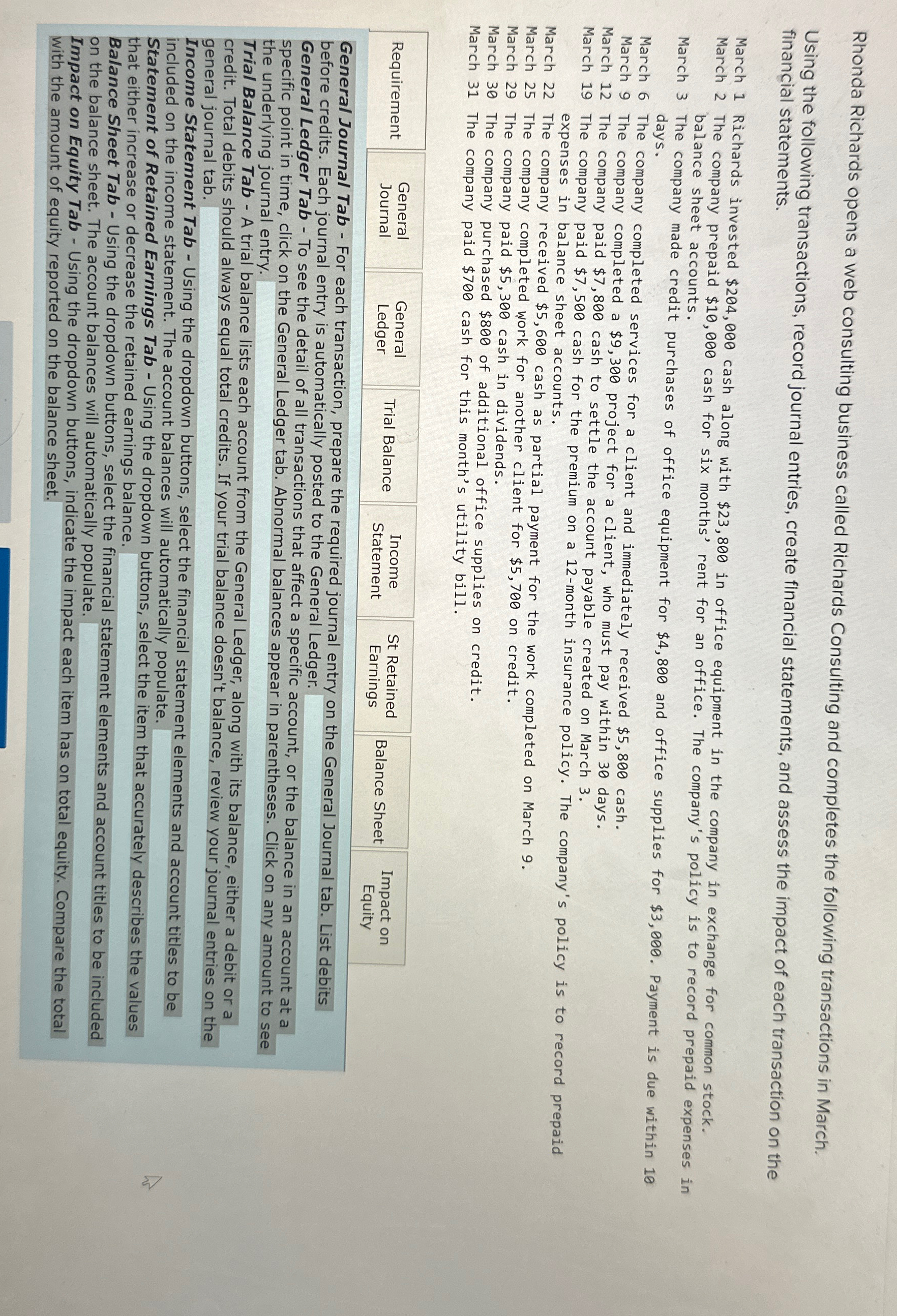  Satisfy the requirements tab Rhonda Richards opens a web consulting business