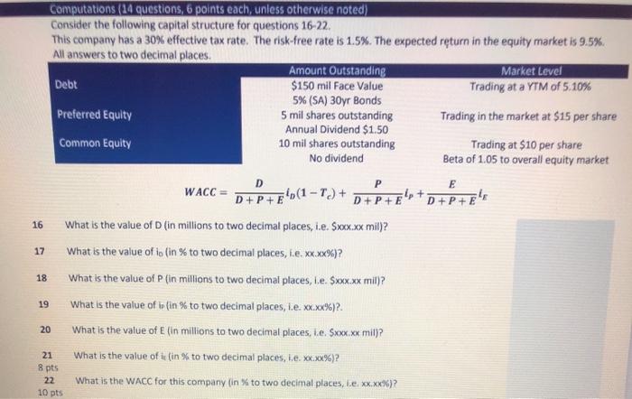  P Computations (14 questions, 6 points each, unless otherwise noted) Consider
