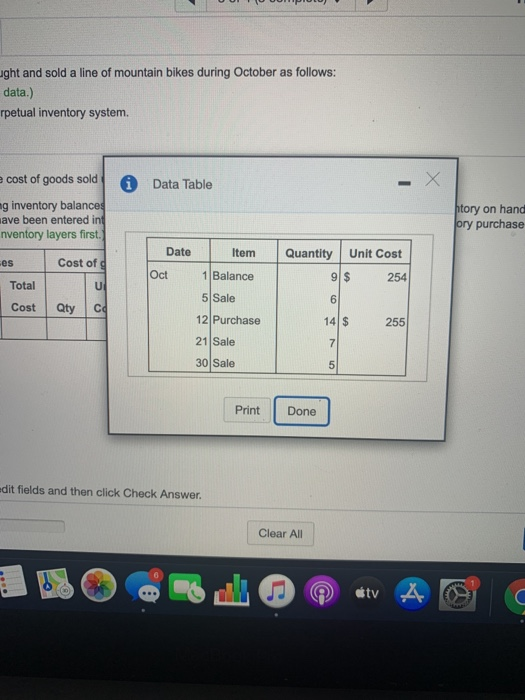 and sold a line of mountain bikes during October as follows: ::
