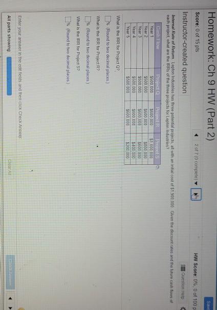  Homework: Ch 9 HW (Part 2) Save Score: 0 of 15