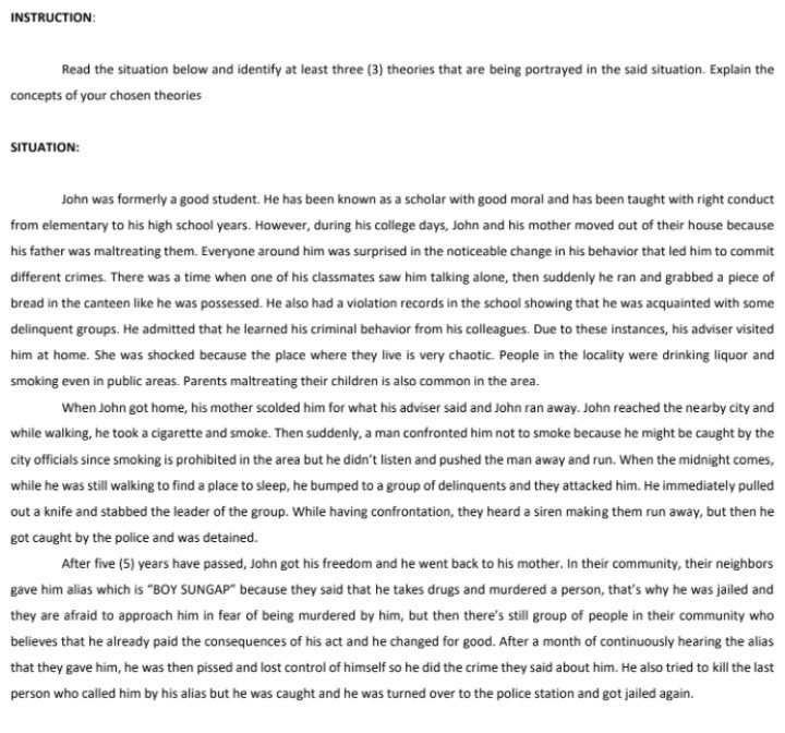 Please answer the following question below INSTRUCTION: Read the situation below and