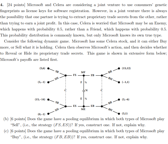 Game Theory 1. [24 points] Microsoft and Celera are considering a joint