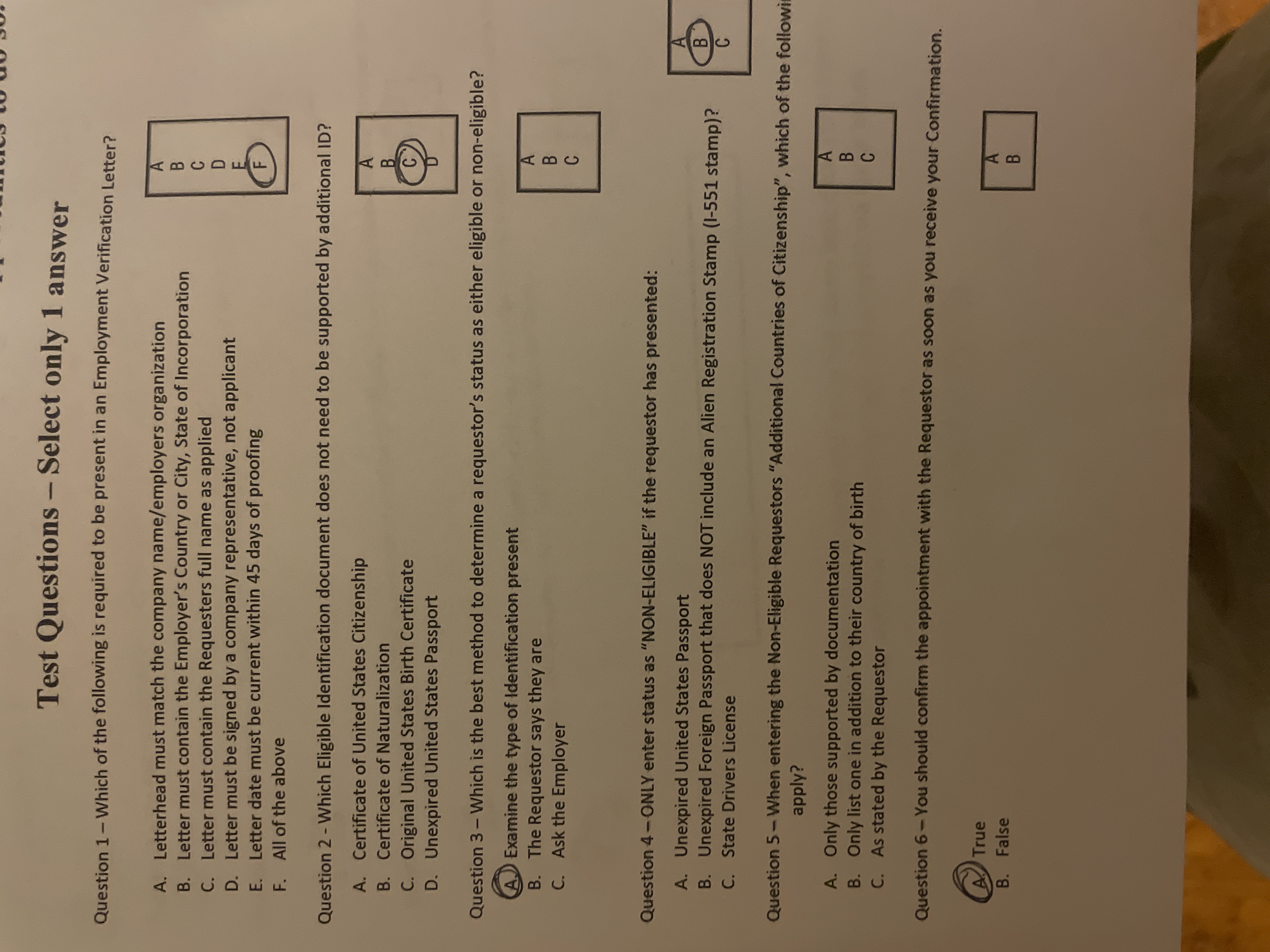 Test Questions - Select only 1 answer Question 1 - Which