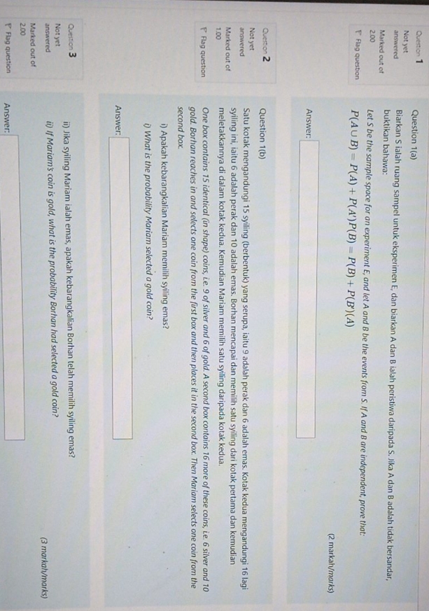 one question including 3 small questions Question 1 Question 1(a) Not yet