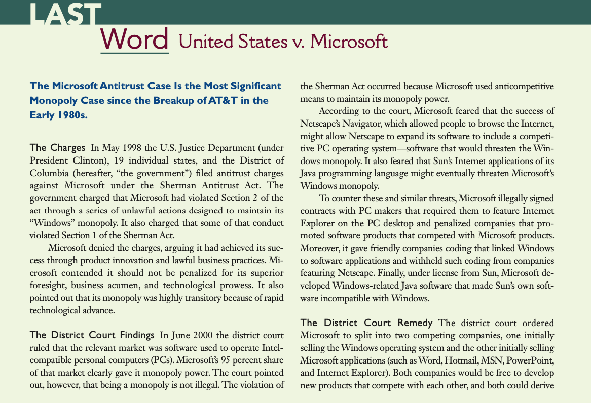  LAST Word United States v. Microsoft The Microsoft Antitrust Case Is