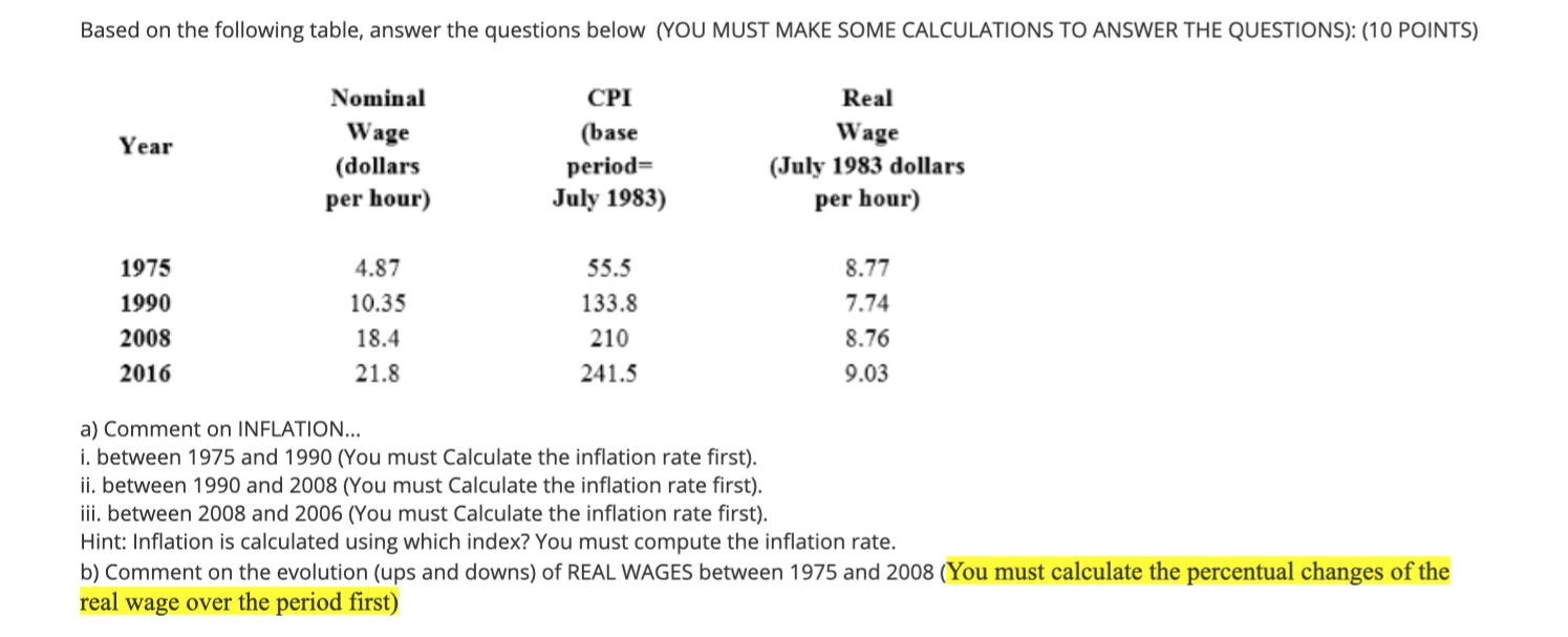  Based on the following table, answer the questions below (YOU MUST