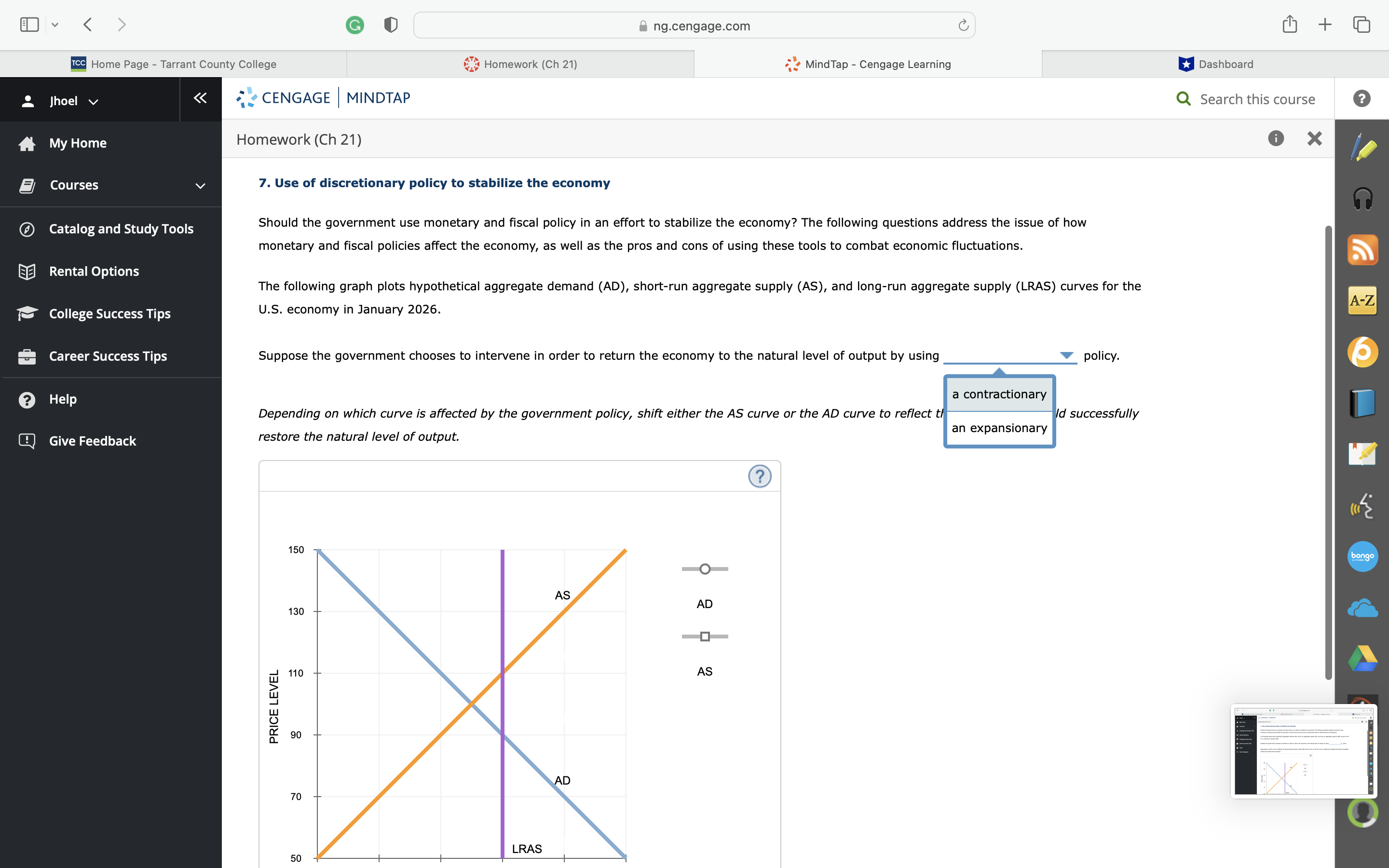 County College Homework (Ch 21) MindTap - Cengage Learning Dashboard Jhoel v