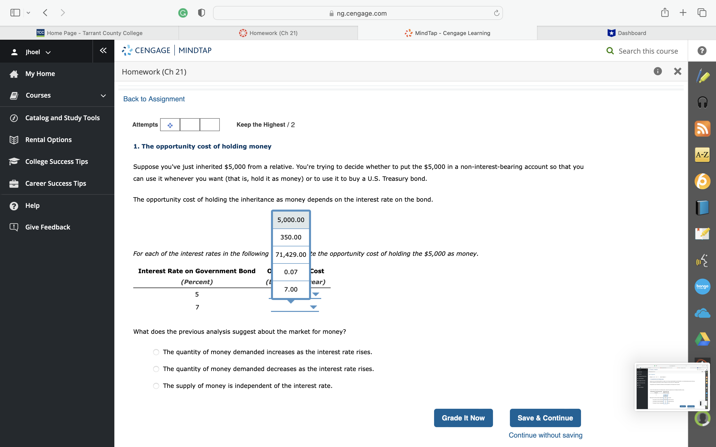 Tarrant County College Homework (Ch 21) Mind Tap - Cengage Learning Dashboard