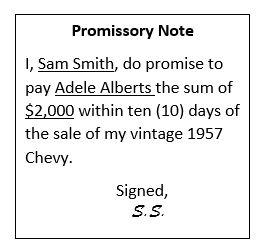  Promissory Note I, Sam Smith, do promise to pay Adele Alberts