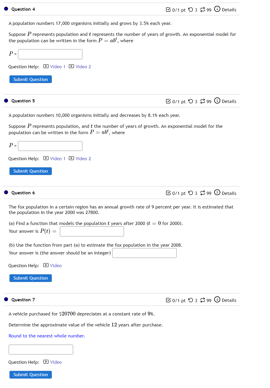Question Help: El Video Submit Question 0 Question 9 a 0\" pt