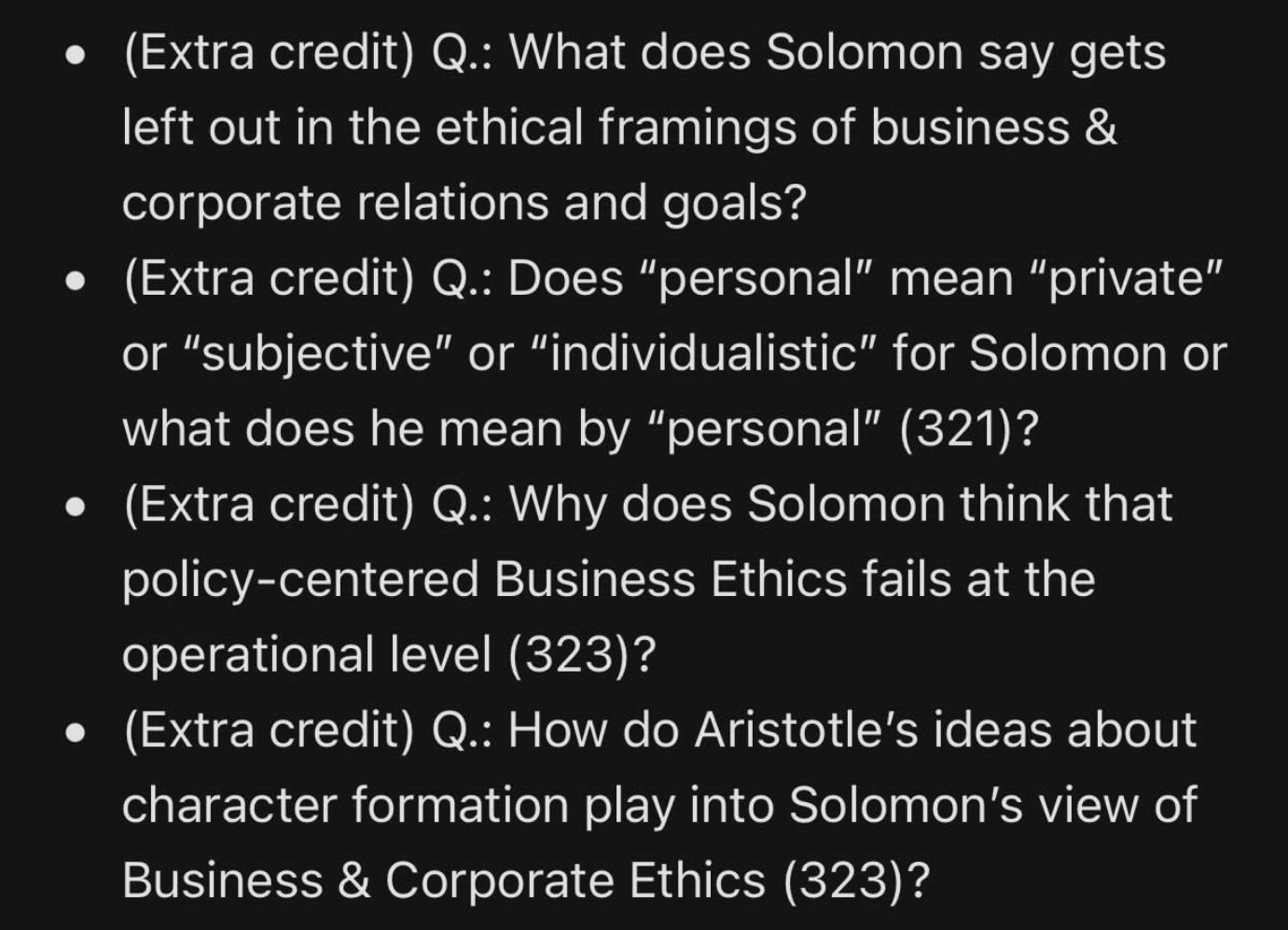 I need solve this question (Extra credit) 0.: What does Solomon say