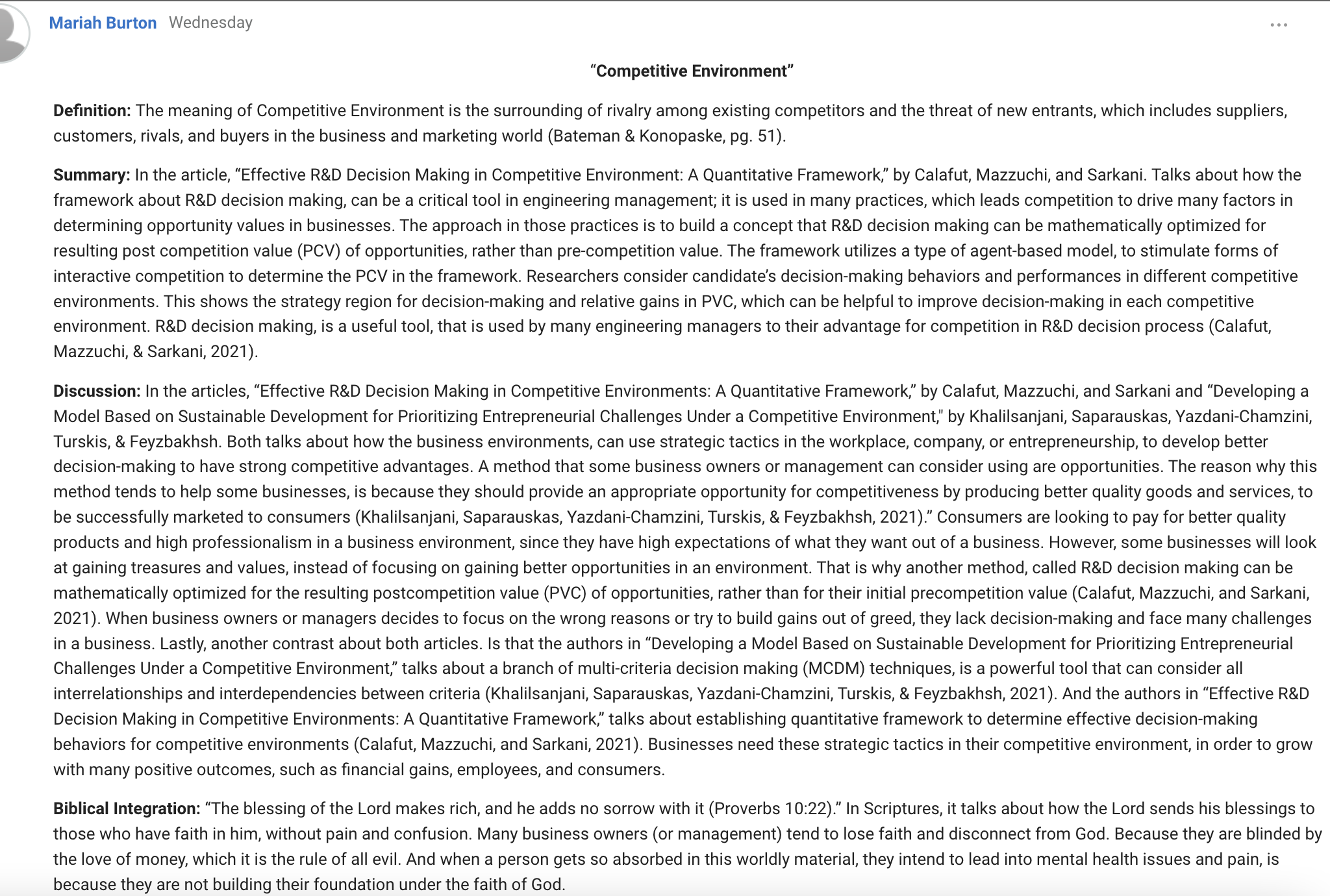 respondto thisthreadover arandomarticleaboutmanagement Mariah Burton Wednesday \"Competitive Environment" Denition: The meaning of