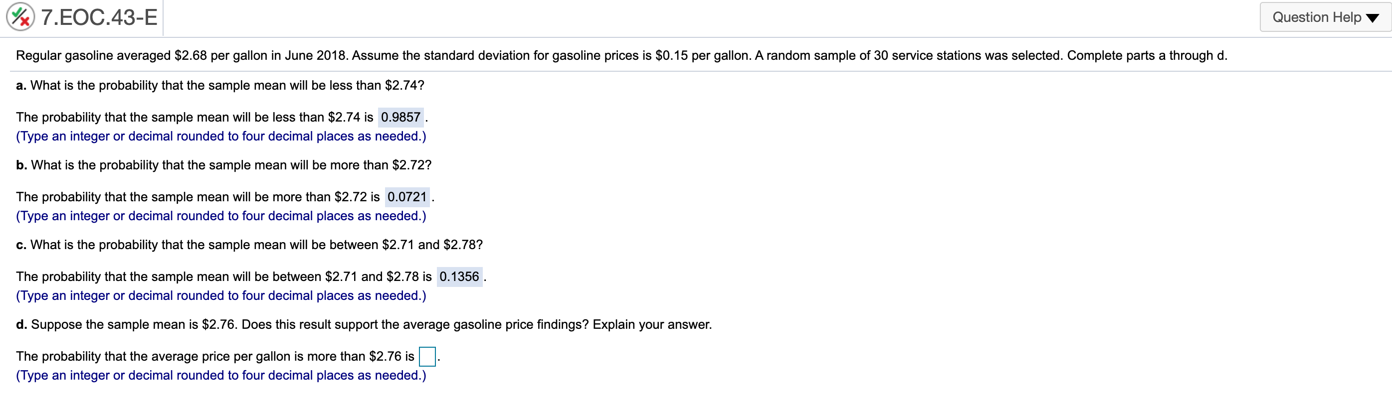 For 7.EOC.43-E answer for d @ 7HEOC43-E Question Help V Regular gasoline