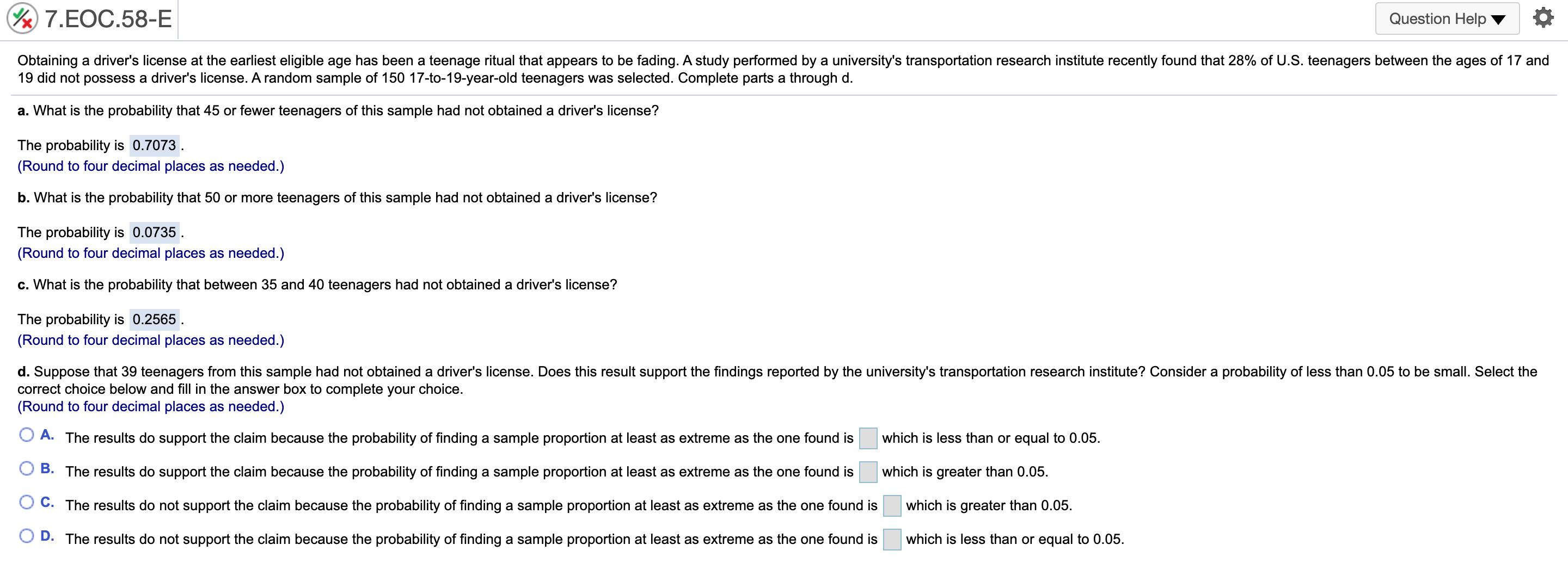 probability that the sample mean will be less than $2.74? The probability