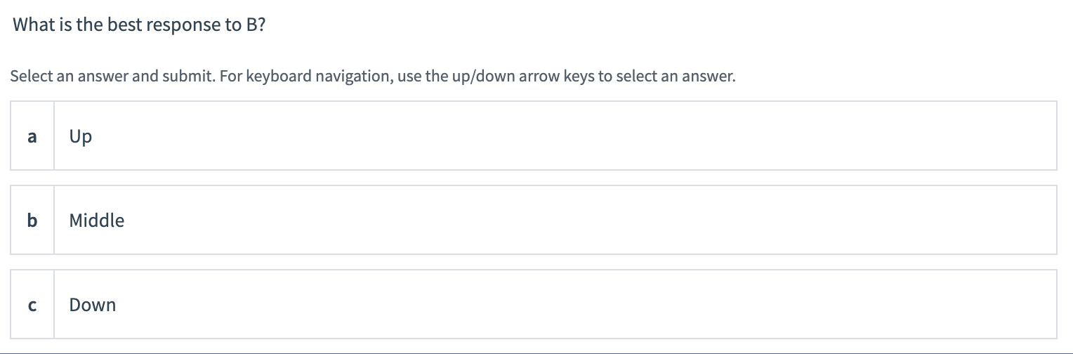 to Down? Select an answer and submit. For keyboard navigation, use the