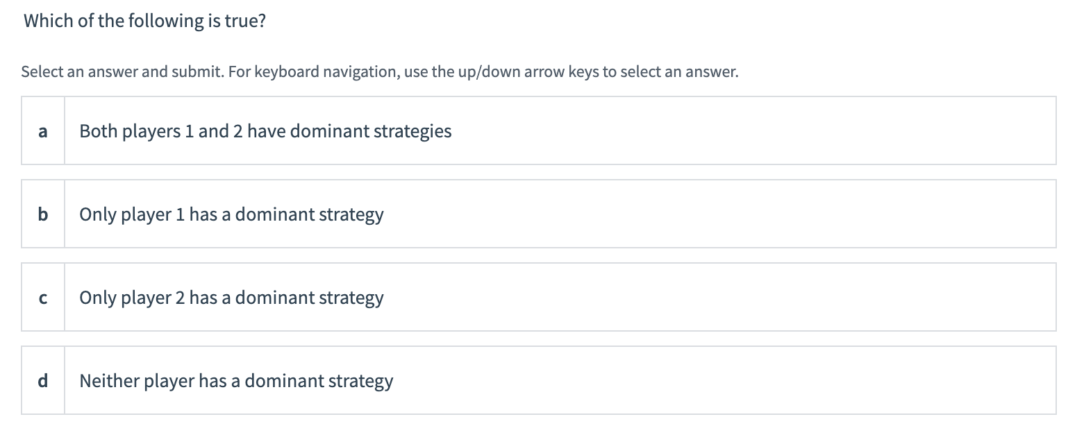up/down arrow keys to select an answer. a A b B c