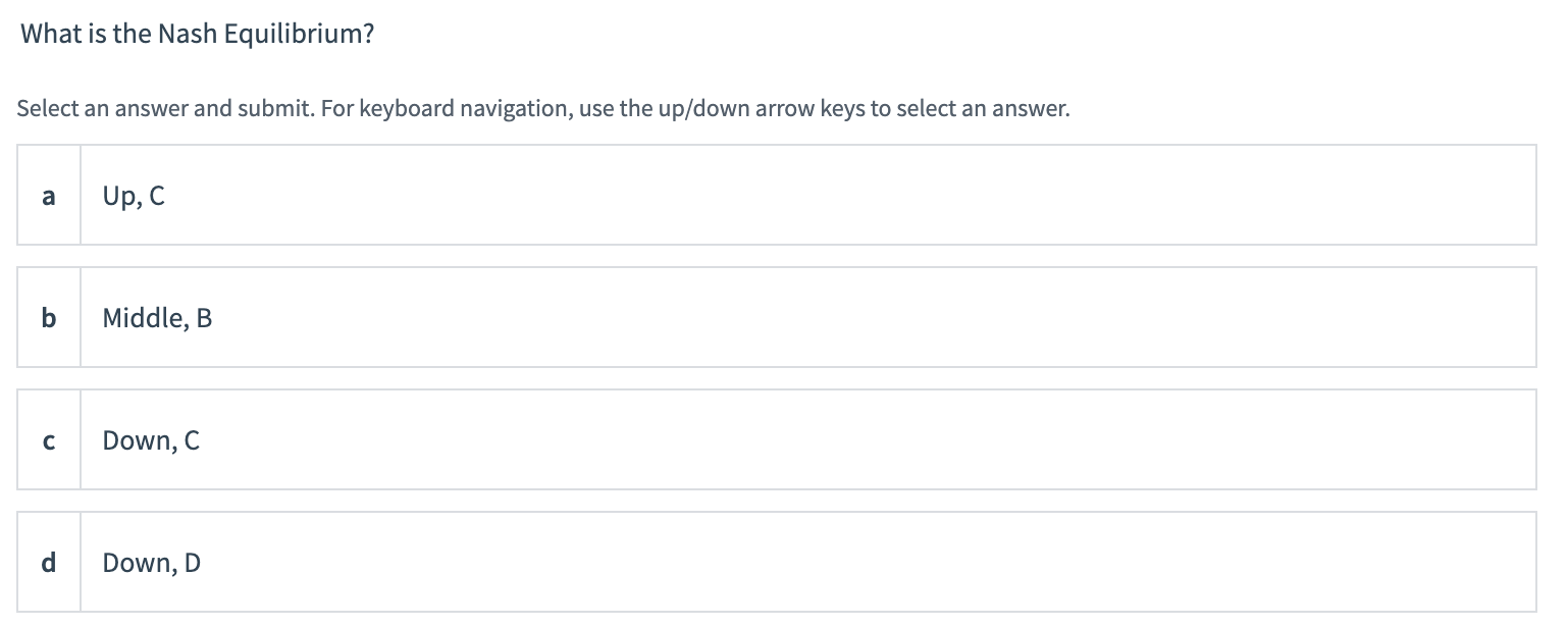 C What is the best response to B? Select an answer and
