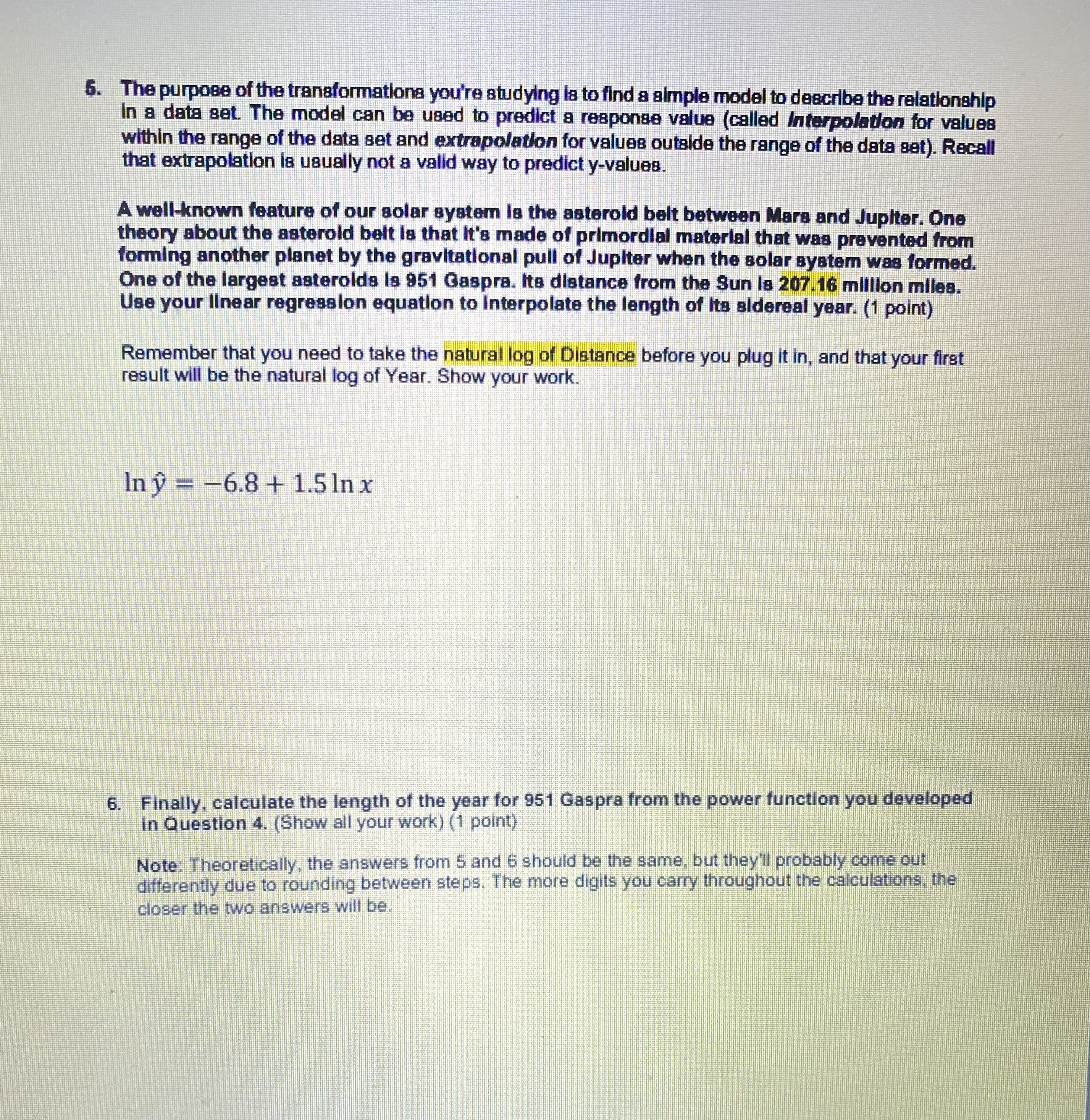 vs. L4, if you entered the data as directed above) - Ln(Distance)