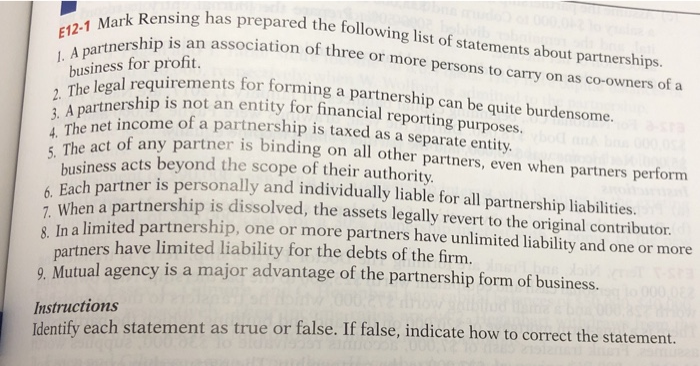  E12-1 Mark Rensing has p ing has prepared the following list