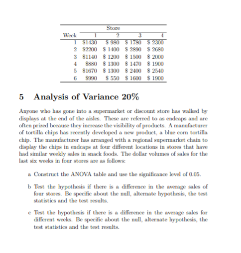 Store Week 1 2 3 $1430 $ 980 $ 1780 $