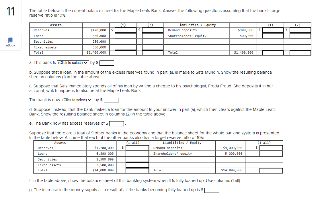 11 The table below is the current balance sheet for the