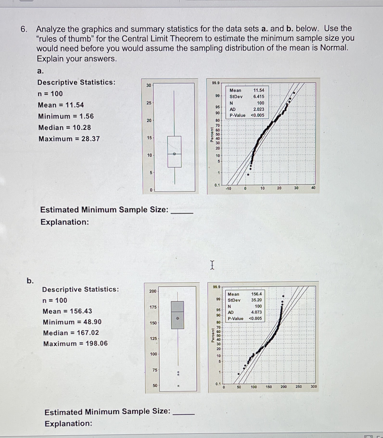  6. Analyze the graphics and summary statistics for the data sets