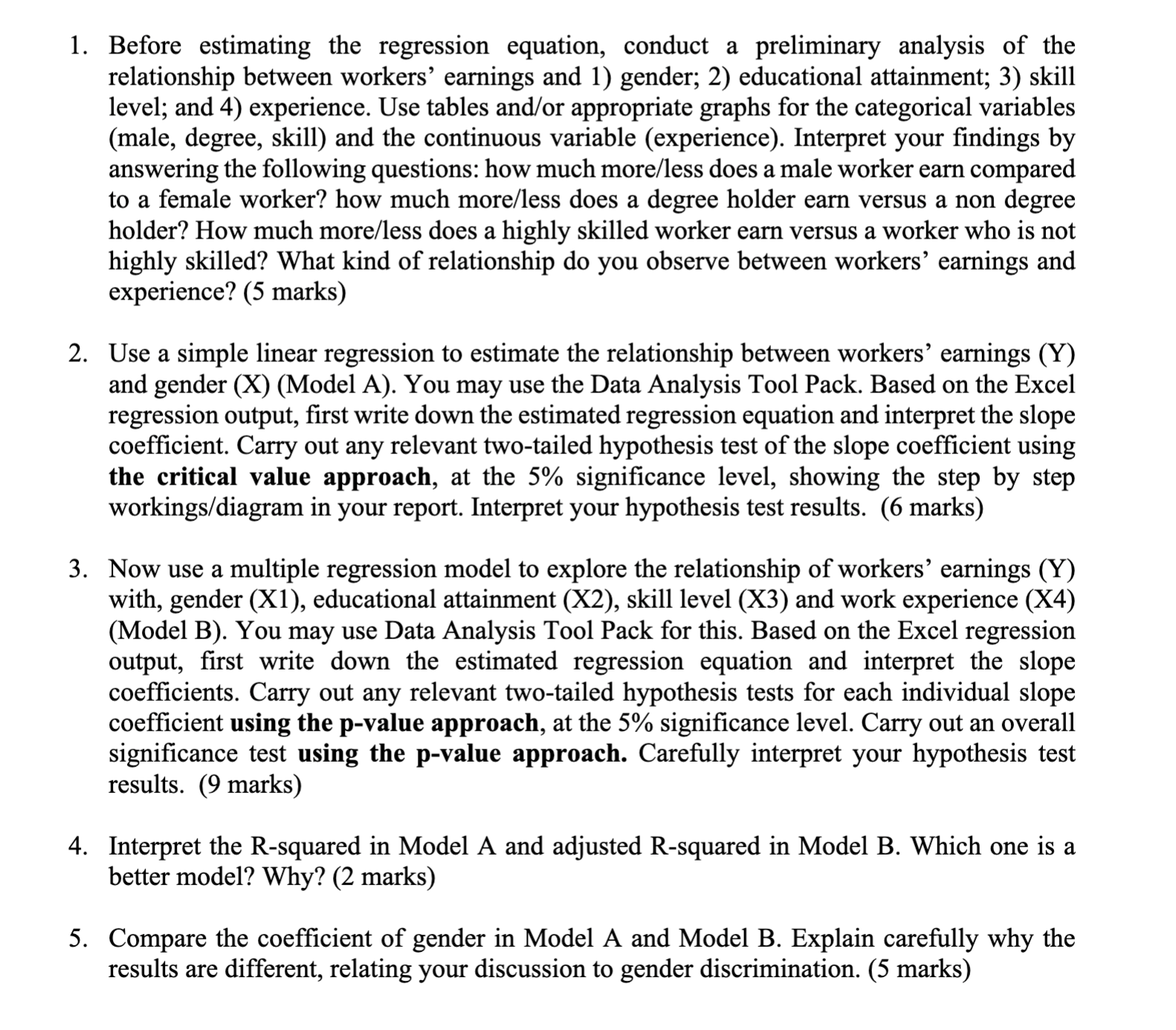 1. Before estimating the regression equation, conduct a preliminary analysis of