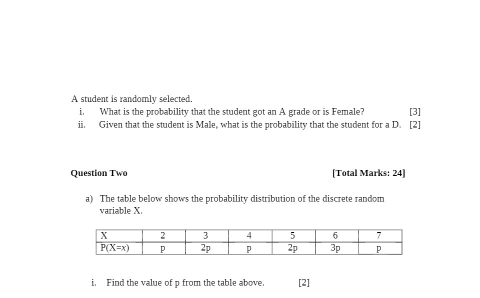  A student is randomly selected. i. What is the probability that