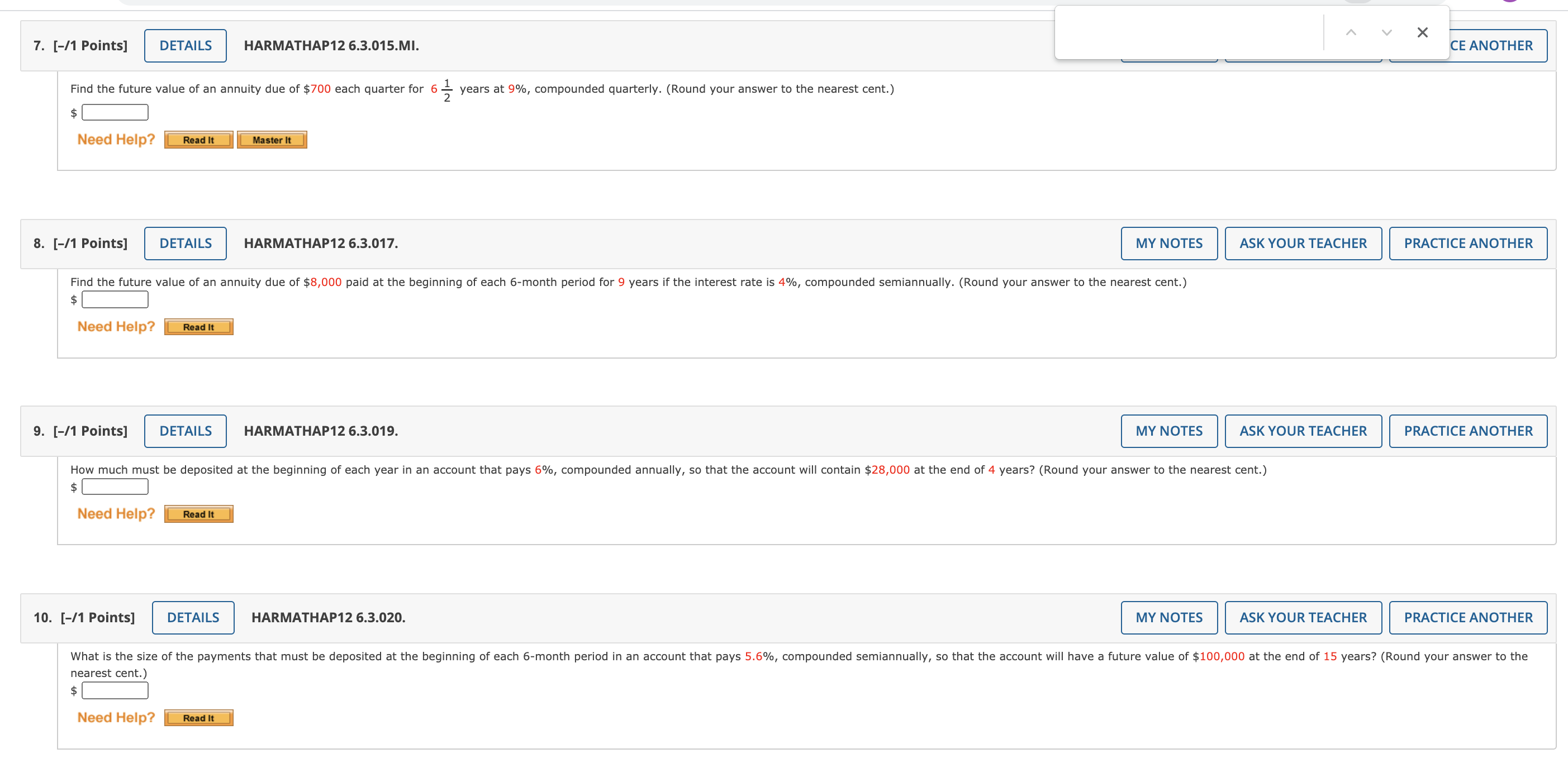 thank you so much! A v X 7. [-/1 Points] HARMATHAP1 Z