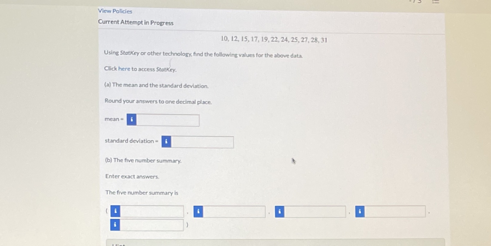  View Policies Current Attempt in Progress 10, 12, 15, 17, 19,