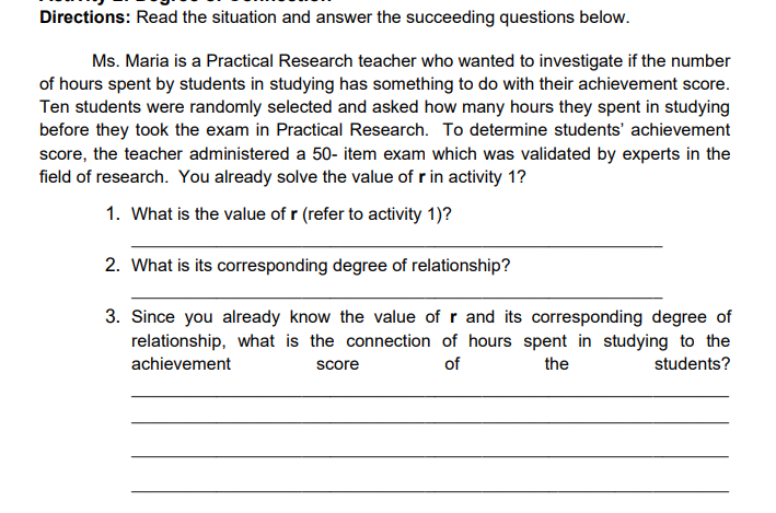 explain each answer. thumbs up after the task. Directions: Read the situation