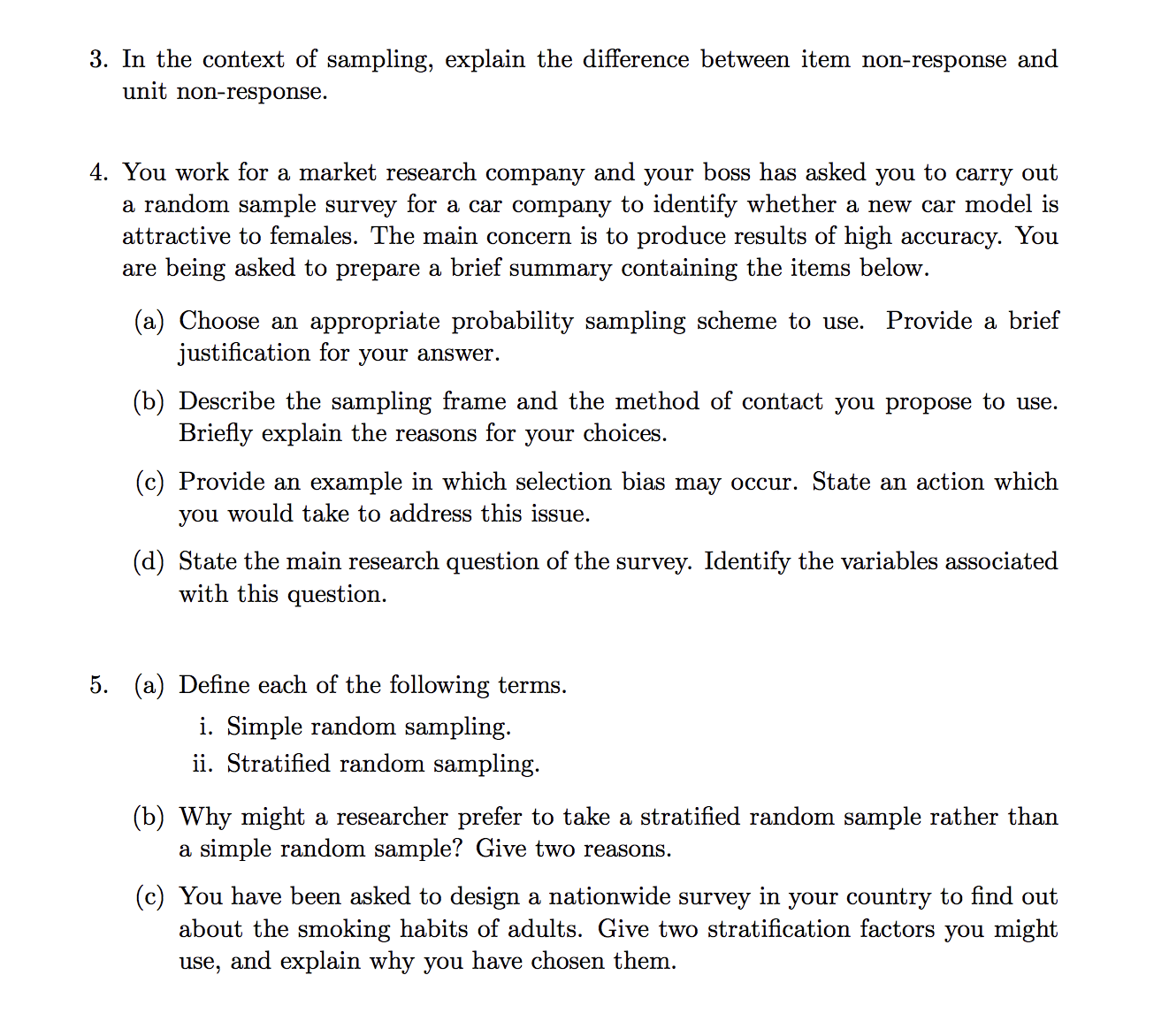 3. In the context of sampling, explain the difference between item