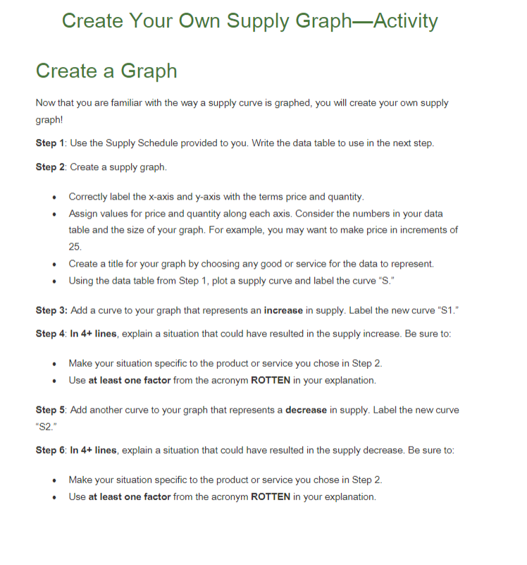  Create Your Own Supply GraphActivity Create a Graph Now that you
