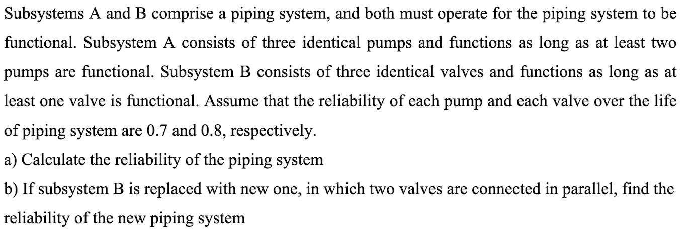 help in this plz Subsystems A and B comprise a piping system,