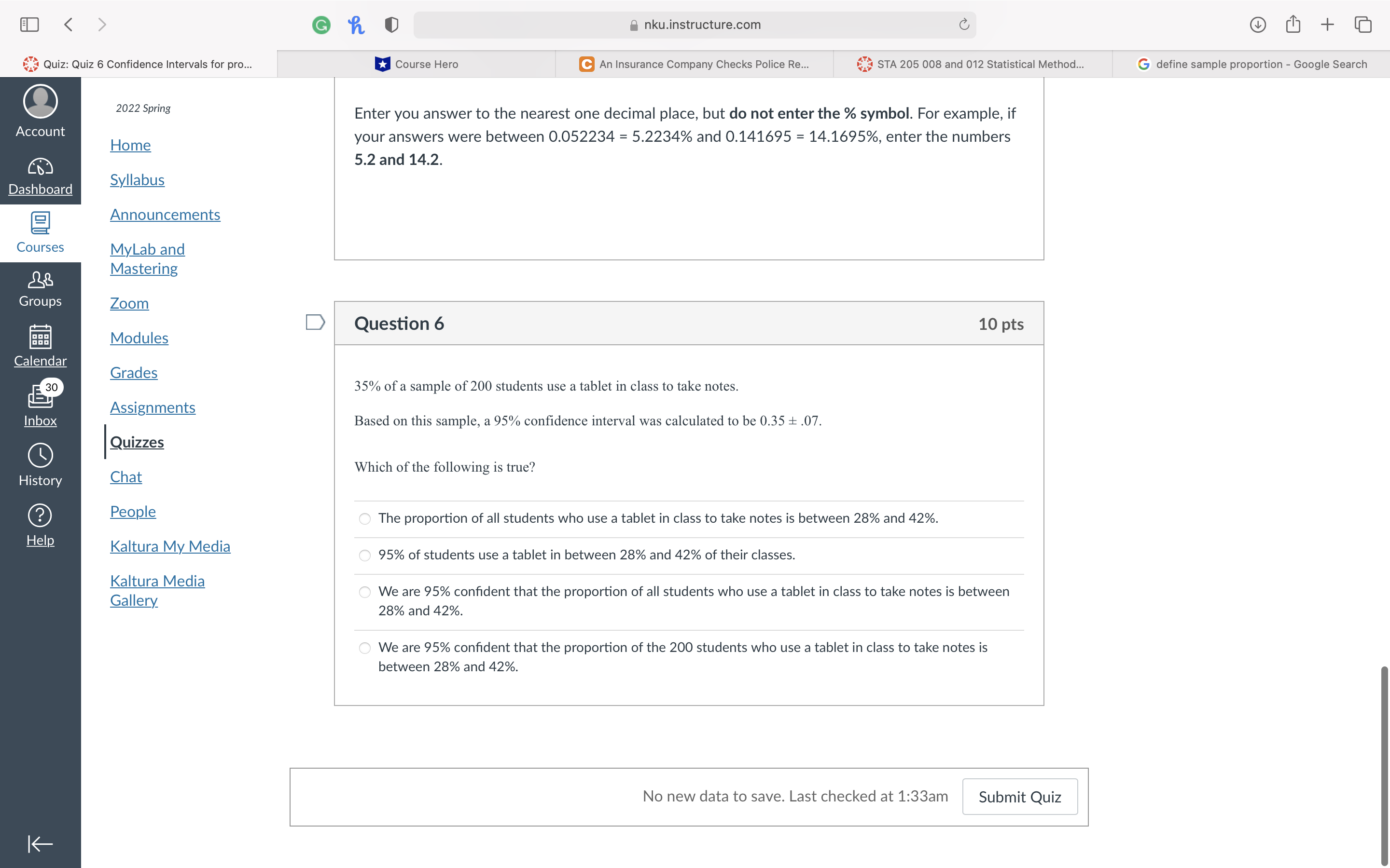 ED 6 fl. 0 inku.instructure.com c (9 [11 + 3 Quiz: