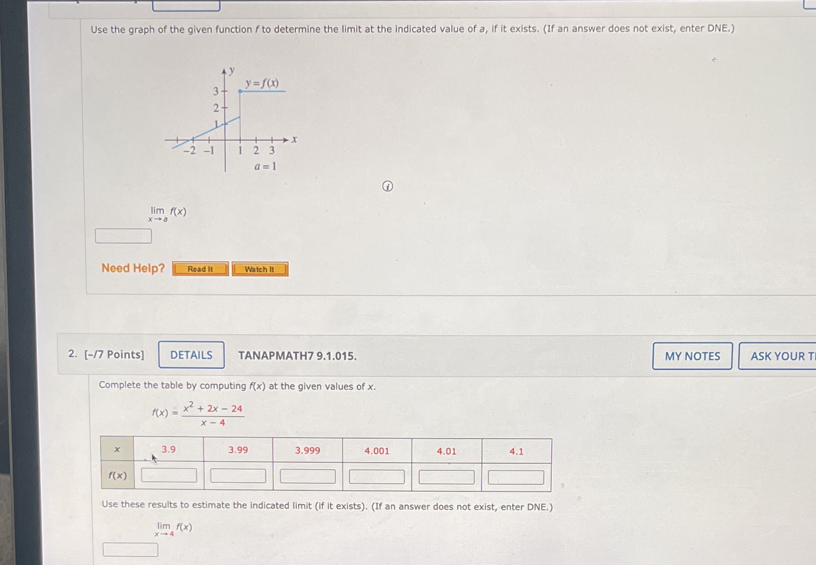  Use the graph of the given function f to determine the