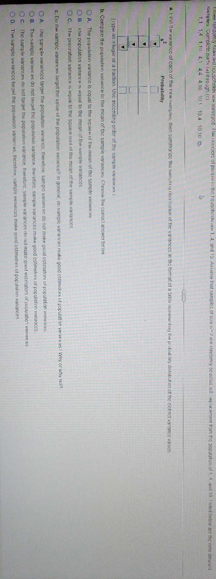 please help numbers samples. Complete parts (#) through (c). 4 in the