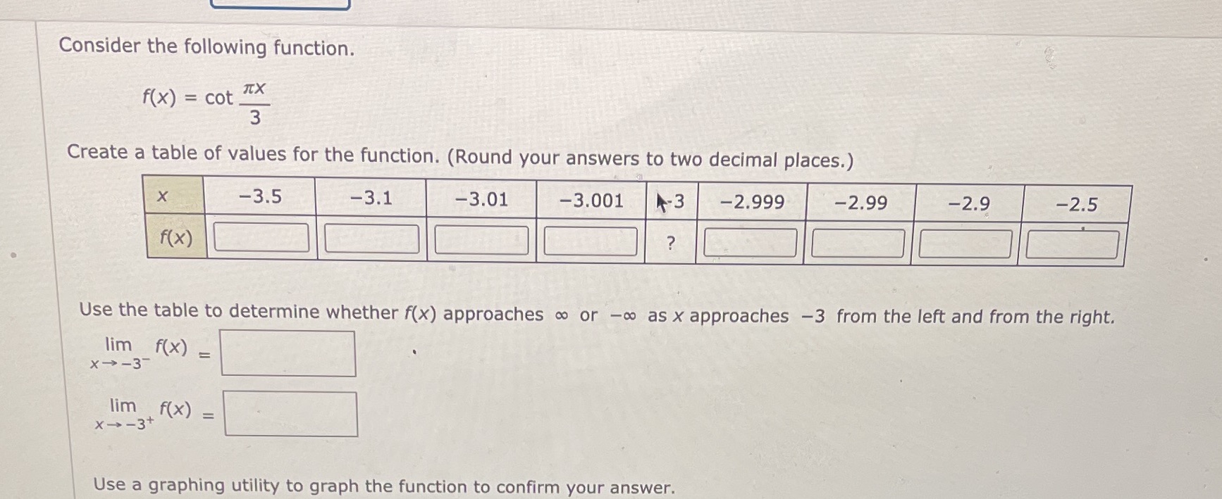  Consider the following function. f(x) = cot XX 3 Create a